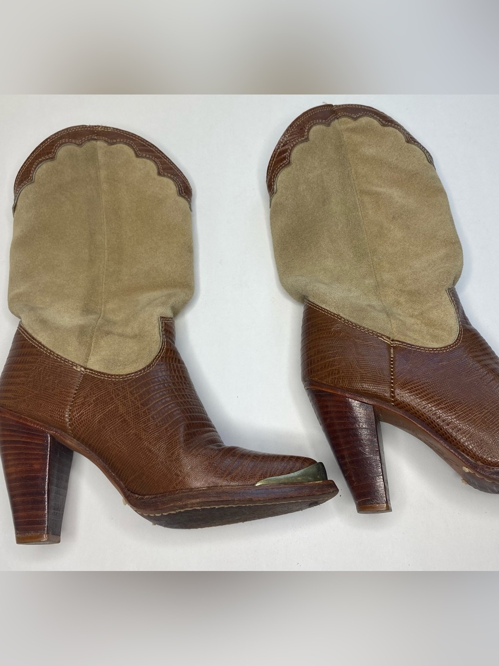 Zodiac Western Suede Leather Boot Size 6.5 Cowgirl Tan Brown - Picture 7 of 9